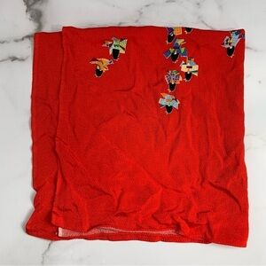 Vintage Japanese Geisha kimono Chinoise Print Rare Red Viscose Modal Scarf Wrap